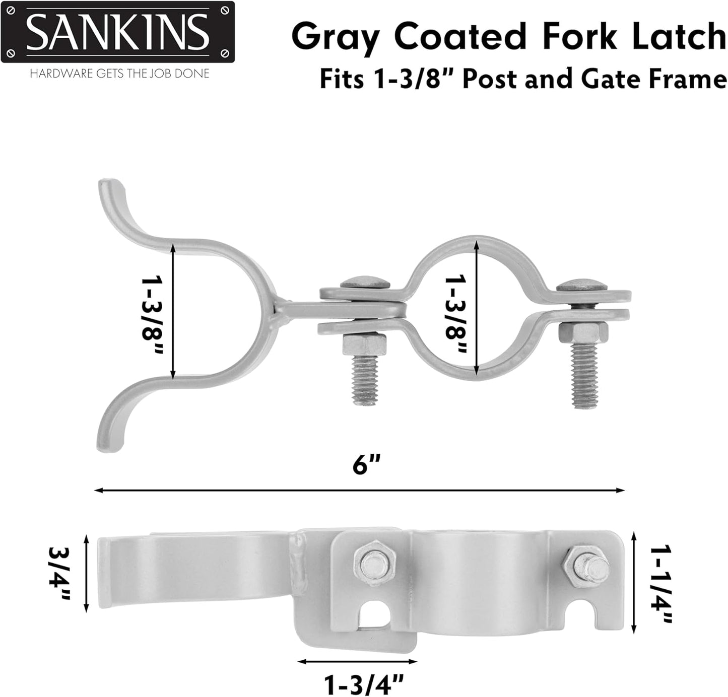 Set of 4 Chain Link Fence Gate Fork Latch Kit with Bolts, Nuts, and Padlock Hole - 1-3/8" x 1-3/8" Silver Gate Frames Latch for Fences, Kennels, Runs