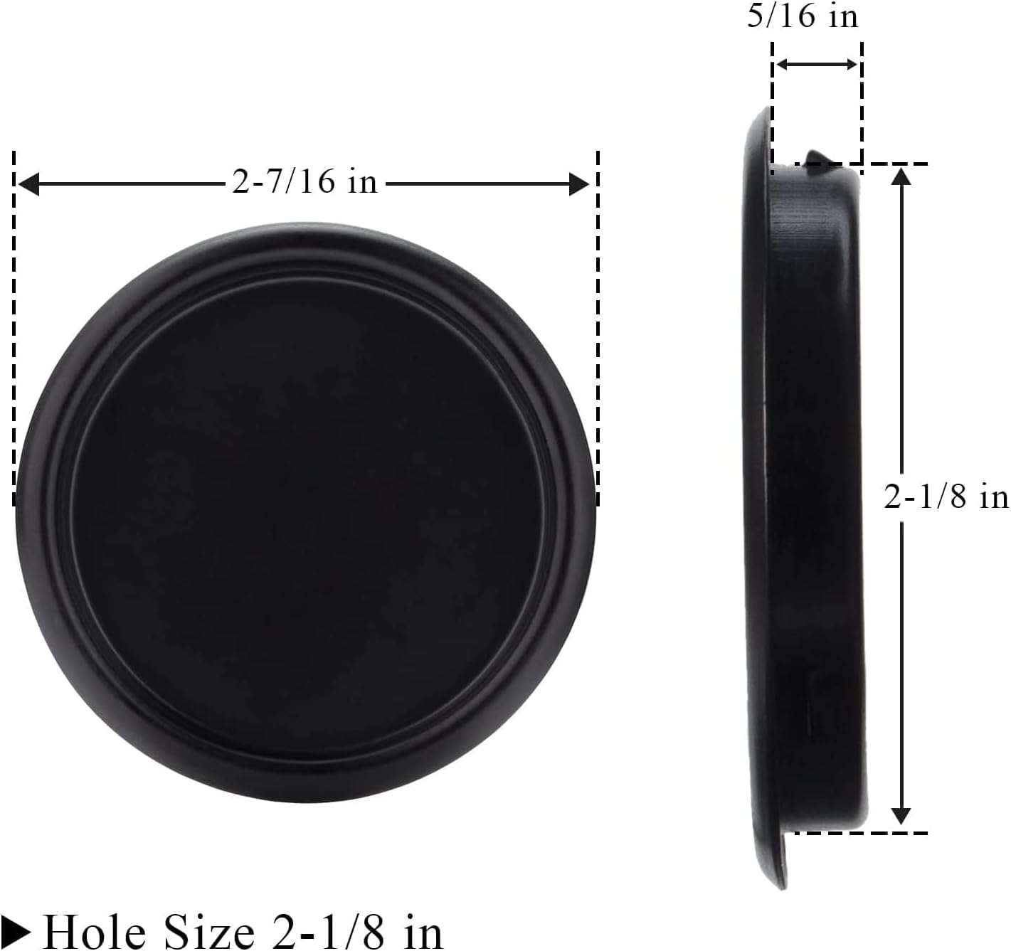 Set of 4 DonYoung 2-1/8" Circular Black Closet Door Finger Pulls, Easy Snap-in Design for Pocket, Sliding, Bi-Pass, Cabinet Doors