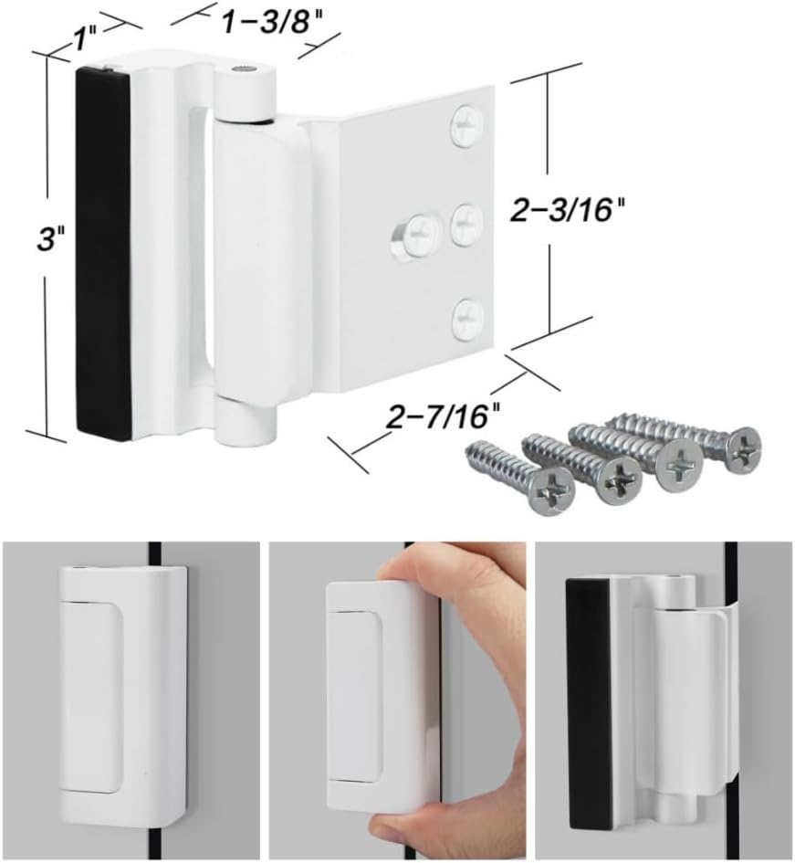 Set of 4 Door Reinforcement Locks for Inward Swing Doors - Childproof and Secure with Screws - Night Lock Withstands 800 lbs for Enhanced Home Safety