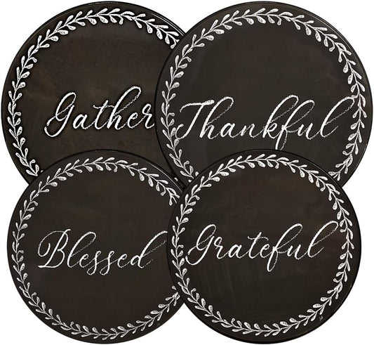 Set of 4 Farmhouse Rustic Chalkboard Style Burner Covers by Range Kleen - Thankful, Grateful, Blessed, Gather