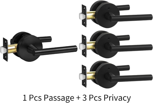 Set of 4 goldenwarm Black Door Handles - 1 Passage & 3 Privacy Handles