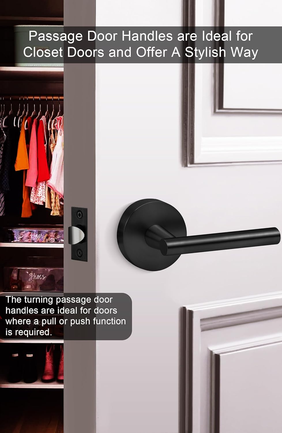Set of 4 goldenwarm Black Door Handles - 1 Passage & 3 Privacy Handles