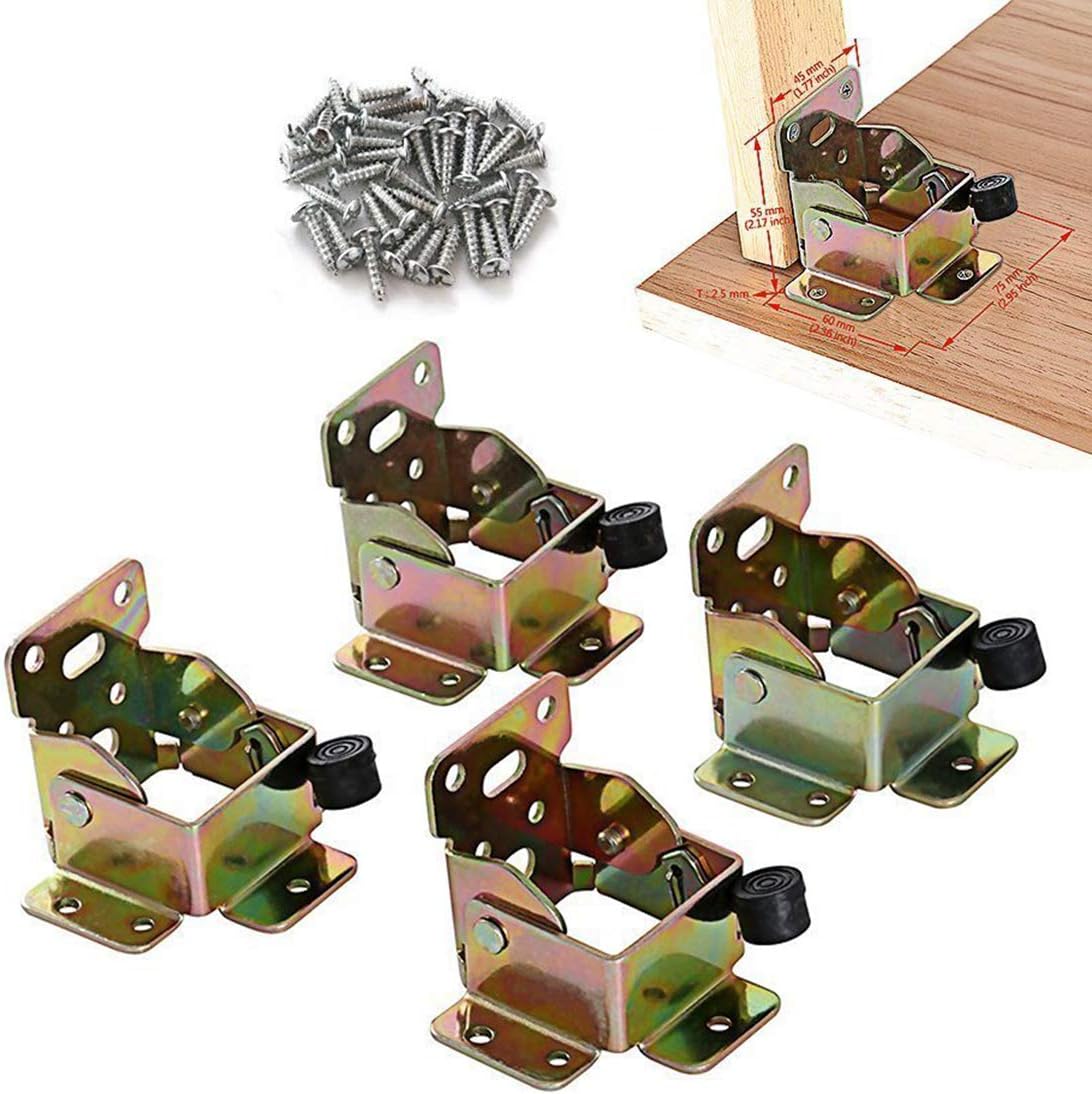 Set of 4 Iron Folding Lock Extension Brackets with Screws for Table, Chair, Bed Legs - Self Lock Hinges Foldable Support