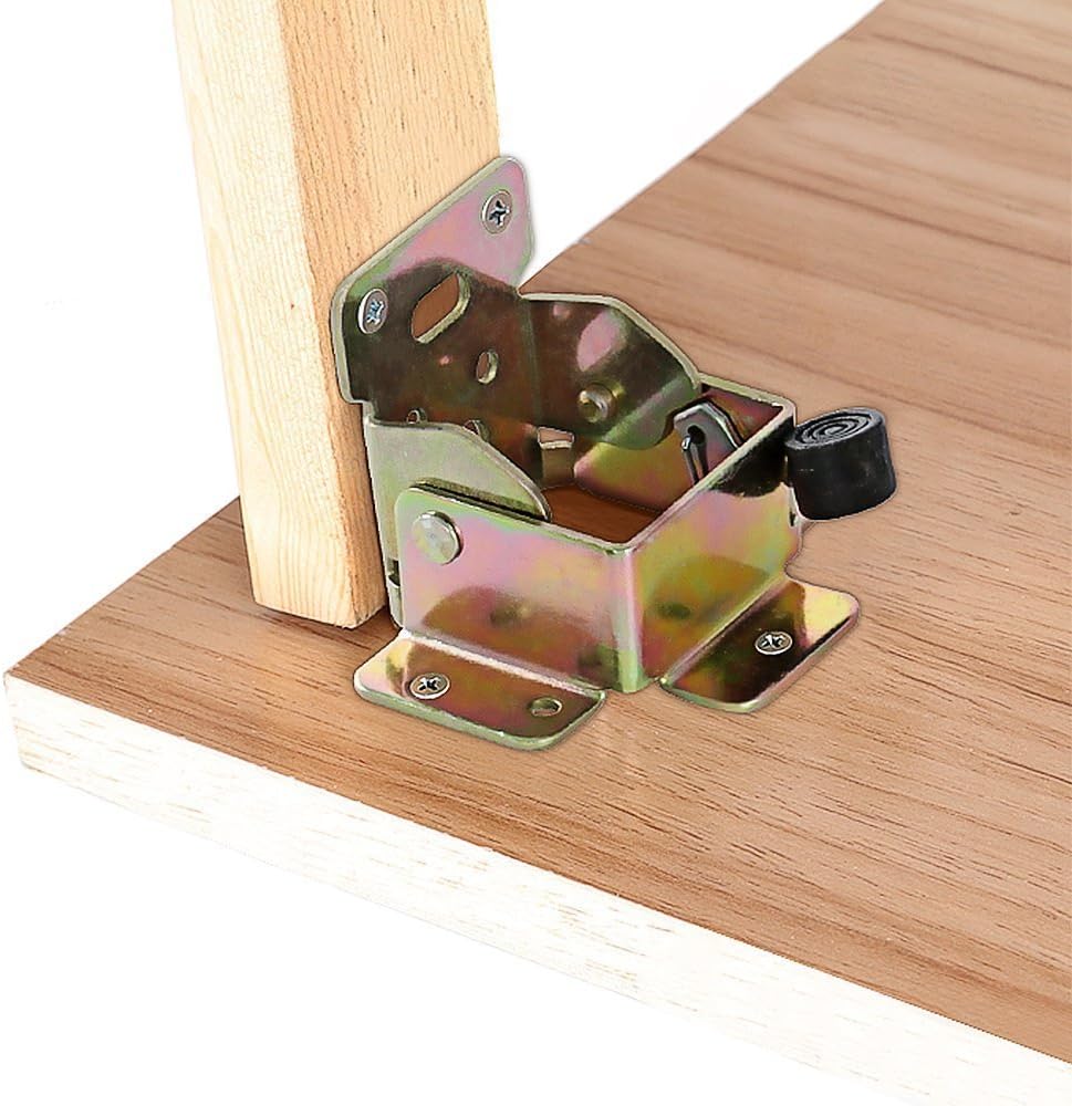 Set of 4 Iron Folding Lock Extension Brackets with Screws for Table, Chair, Bed Legs - Self Lock Hinges Foldable Support