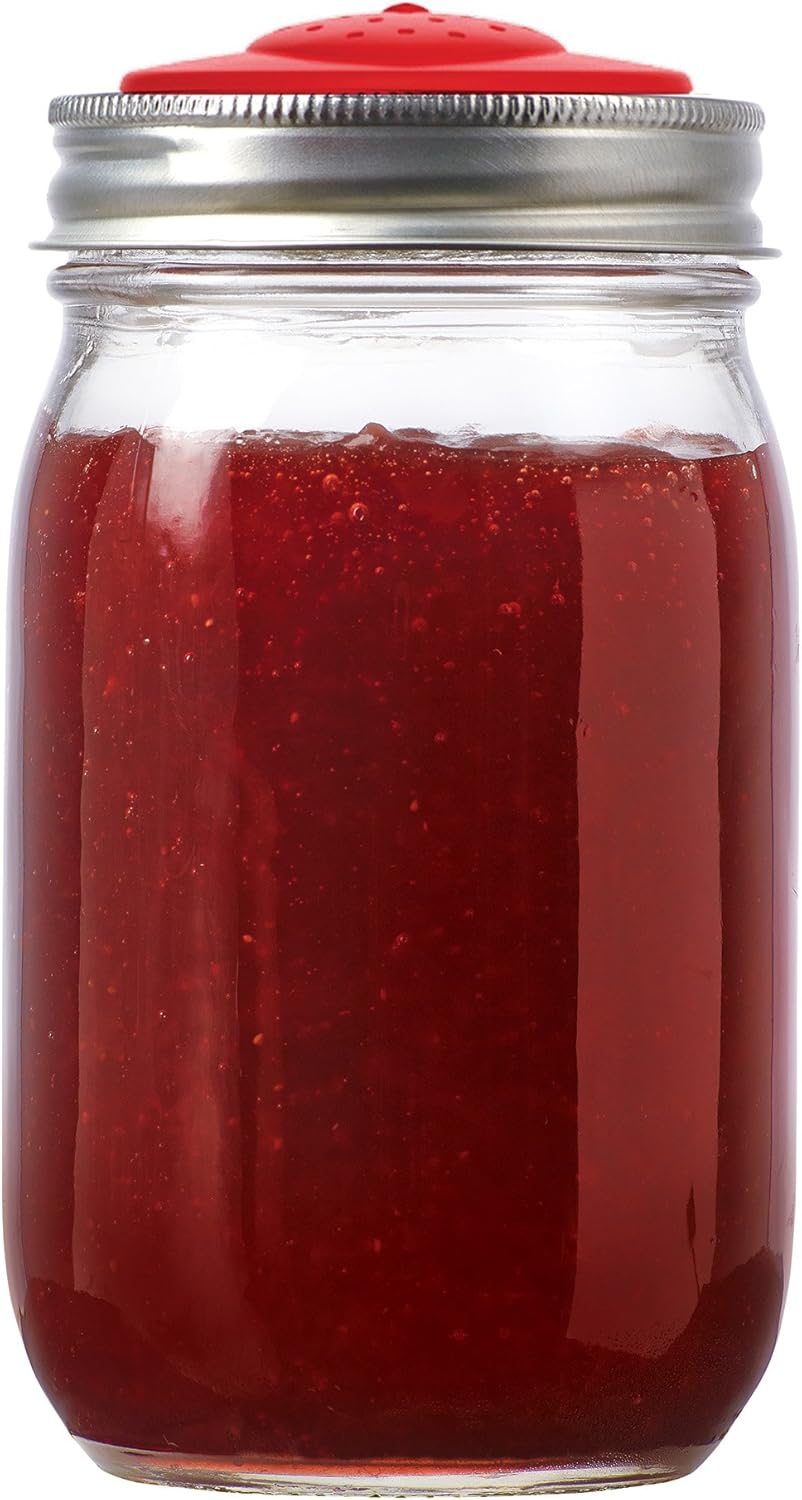 Set of 4 Jarware Strawberry Jelly/Jam Lids for Regular Mouth Mason Jars