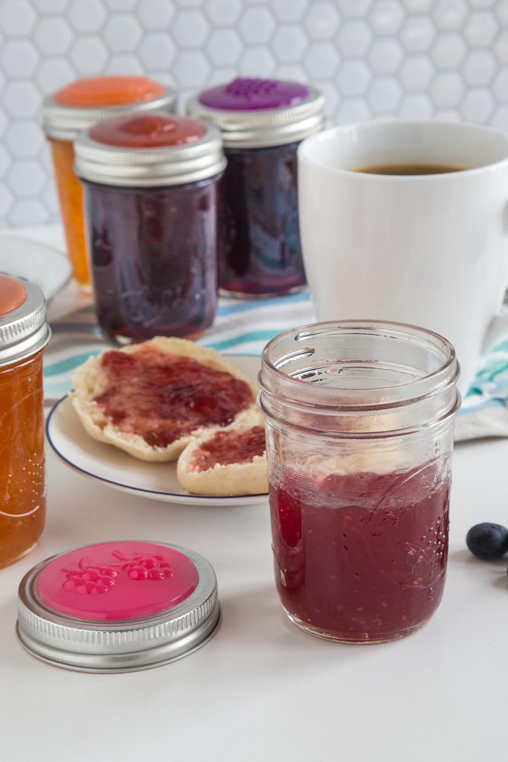 Set of 4 Jarware Strawberry Jelly/Jam Lids for Regular Mouth Mason Jars
