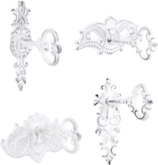 Set of 4 Key-Shaped Shabby Chic Hooks for Rustic Wall Decor, Coats, Towels & More by AuldHome Design