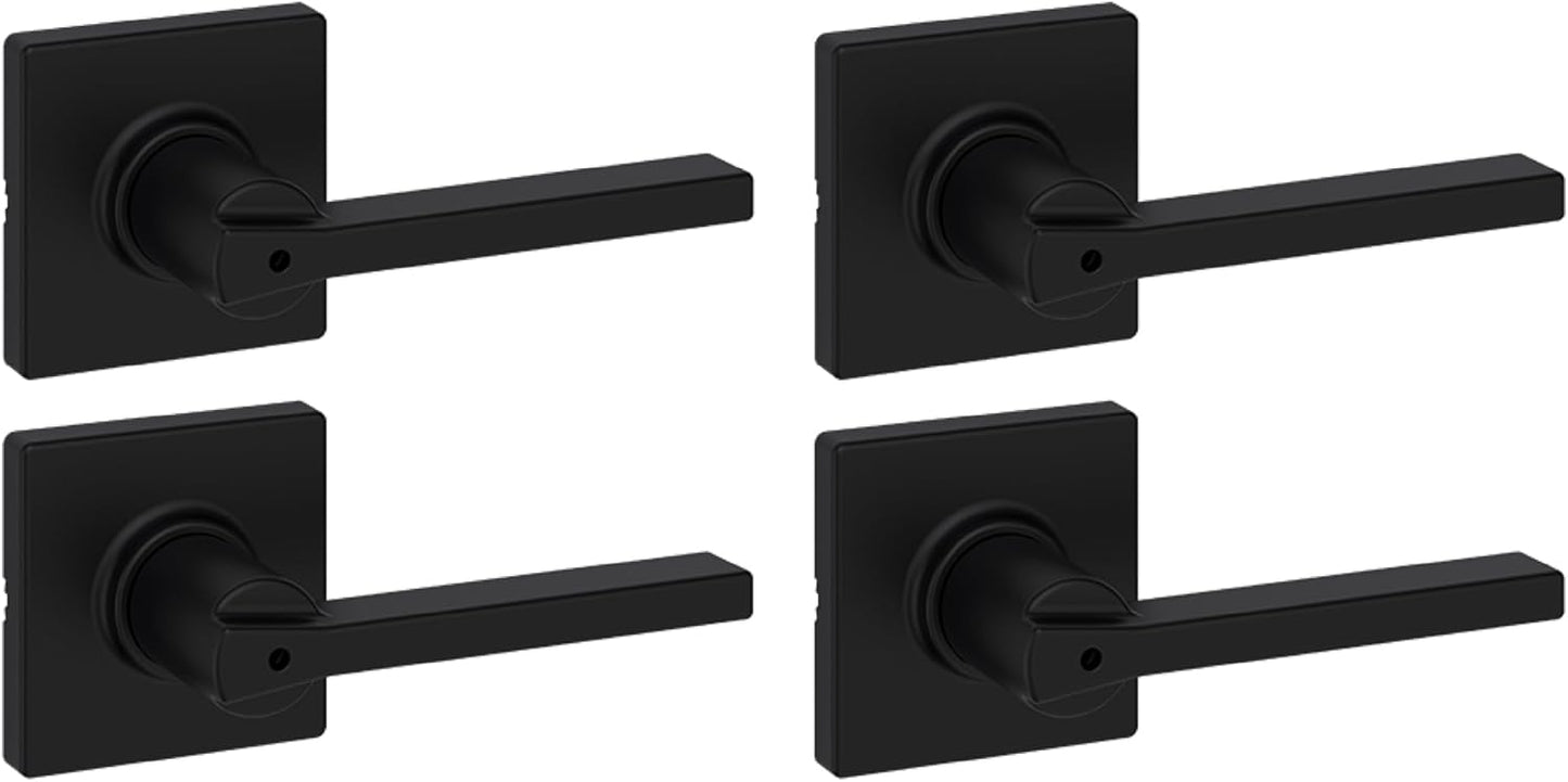 Set of 4 Kwikset Casey Interior Privacy Door Handles in Matte Black with Keyless Turn Lock and Microban Protection for Bathroom and Bedroom - WildKart