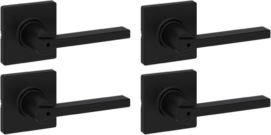 Set of 4 Kwikset Casey Interior Privacy Door Handles in Matte Black with Keyless Turn Lock and Microban Protection for Bathroom and Bedroom - WildKart
