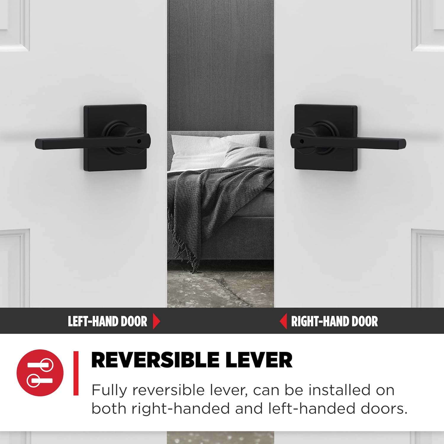 Set of 4 Kwikset Casey Interior Privacy Door Handles in Matte Black with Keyless Turn Lock and Microban Protection for Bathroom and Bedroom - WildKart