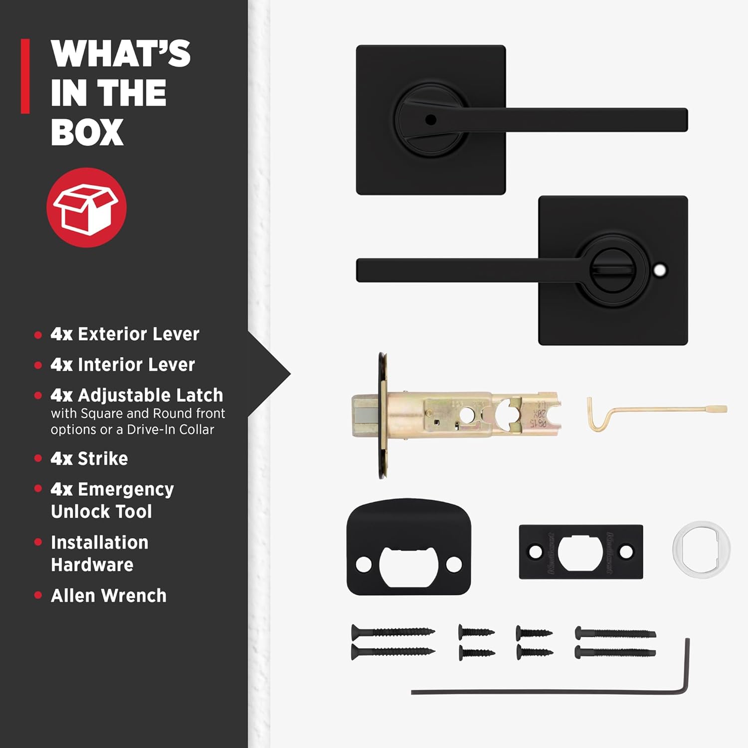 Set of 4 Kwikset Casey Interior Privacy Door Handles in Matte Black with Keyless Turn Lock and Microban Protection for Bathroom and Bedroom - WildKart