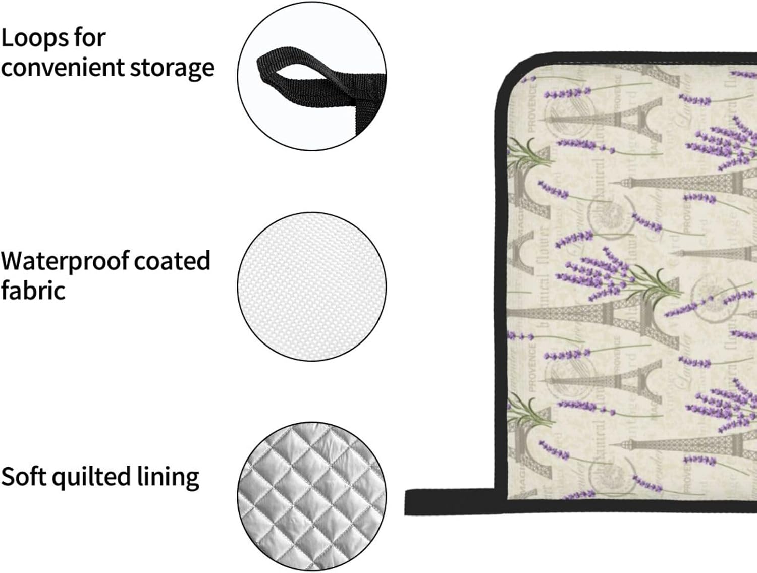 Set of 4 Lavender and Eiffel Oven Mitts Pot Holders - Heat Resistant Kitchen Gloves for Baking, Cooking, Grilling, BBQ