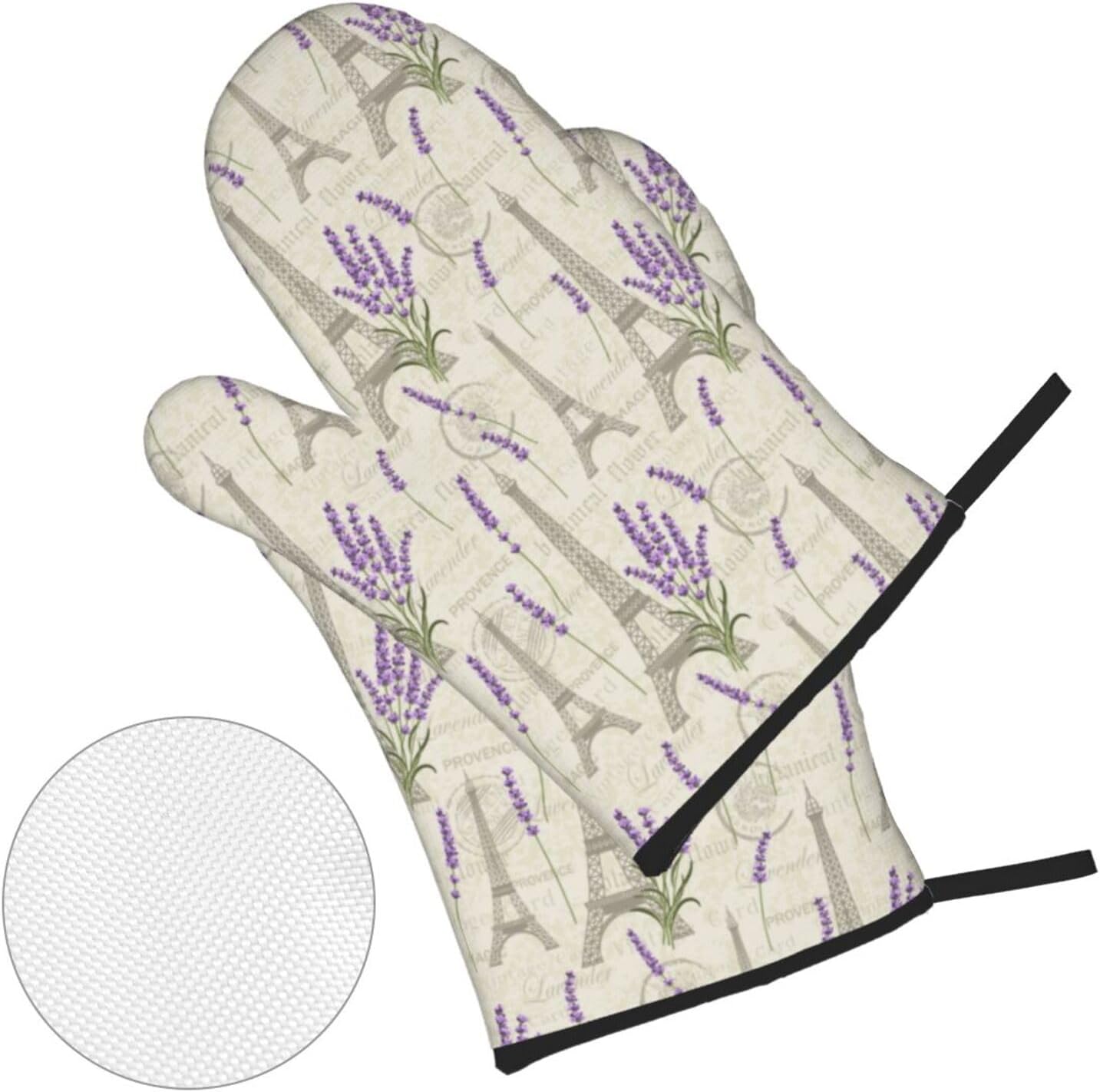 Set of 4 Lavender and Eiffel Oven Mitts Pot Holders - Heat Resistant Kitchen Gloves for Baking, Cooking, Grilling, BBQ