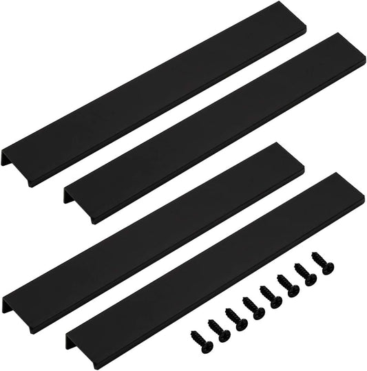 Set of 4 LC LICTOP 250mm Black Aluminum Finger Edge Pull Tab Handles for Kitchen Cabinets and Drawers