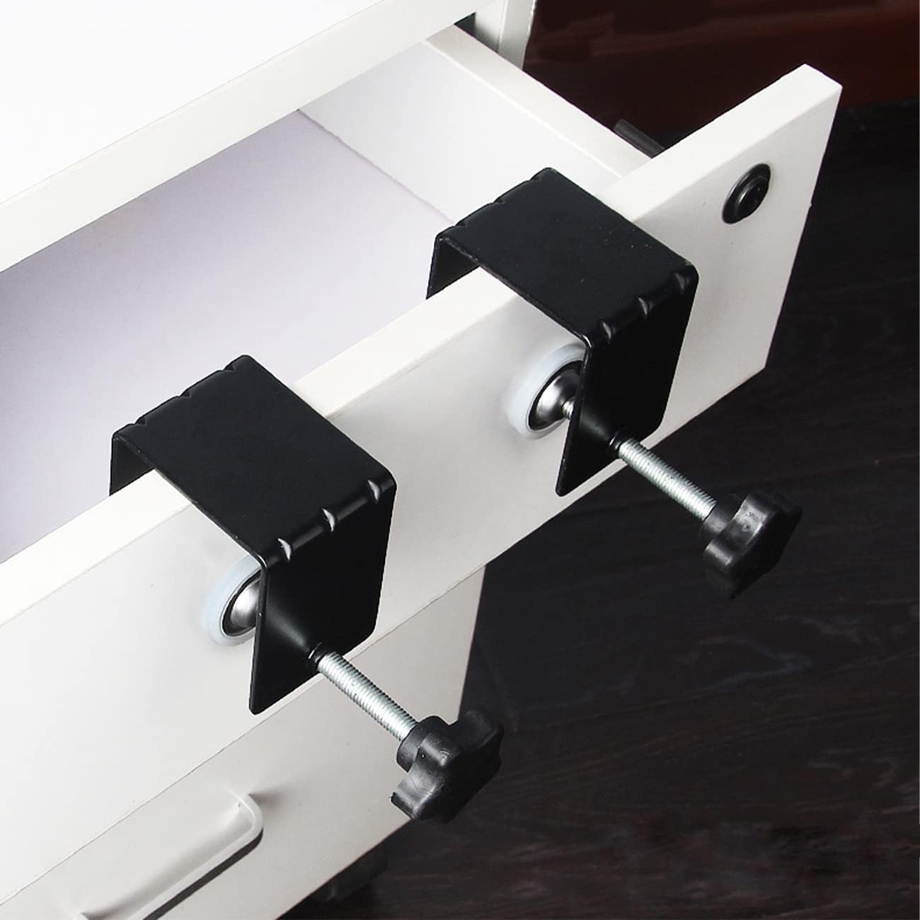 Set of 4 LISUNLI Drawer Fixing Clips for Easy Installation of Drawer Fronts - Cold-Rolled Steel Clamps for Woodworking Cabinets