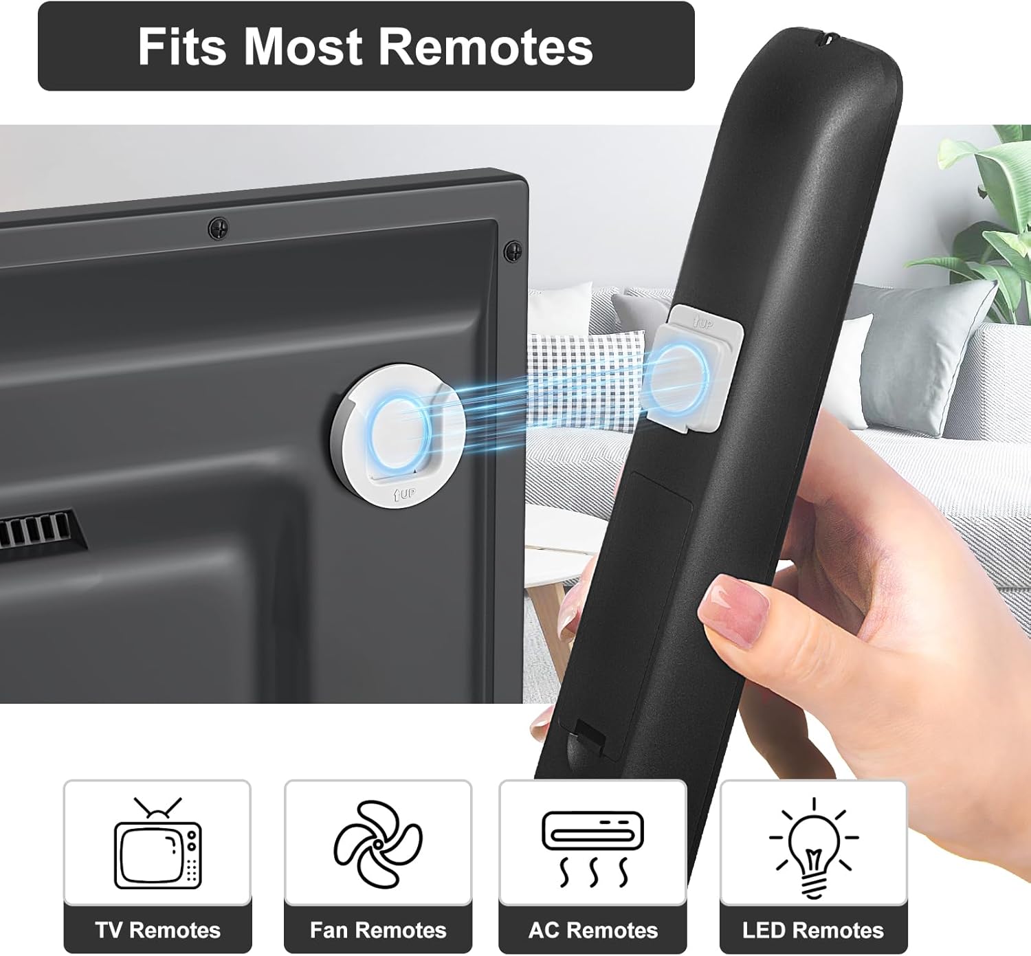Set of 4 Magnetic Wall Mount Remote Control Holders - Self-Adhesive TV Remote Organizer for Back of TV - Upgrade Storage Solution in White Color