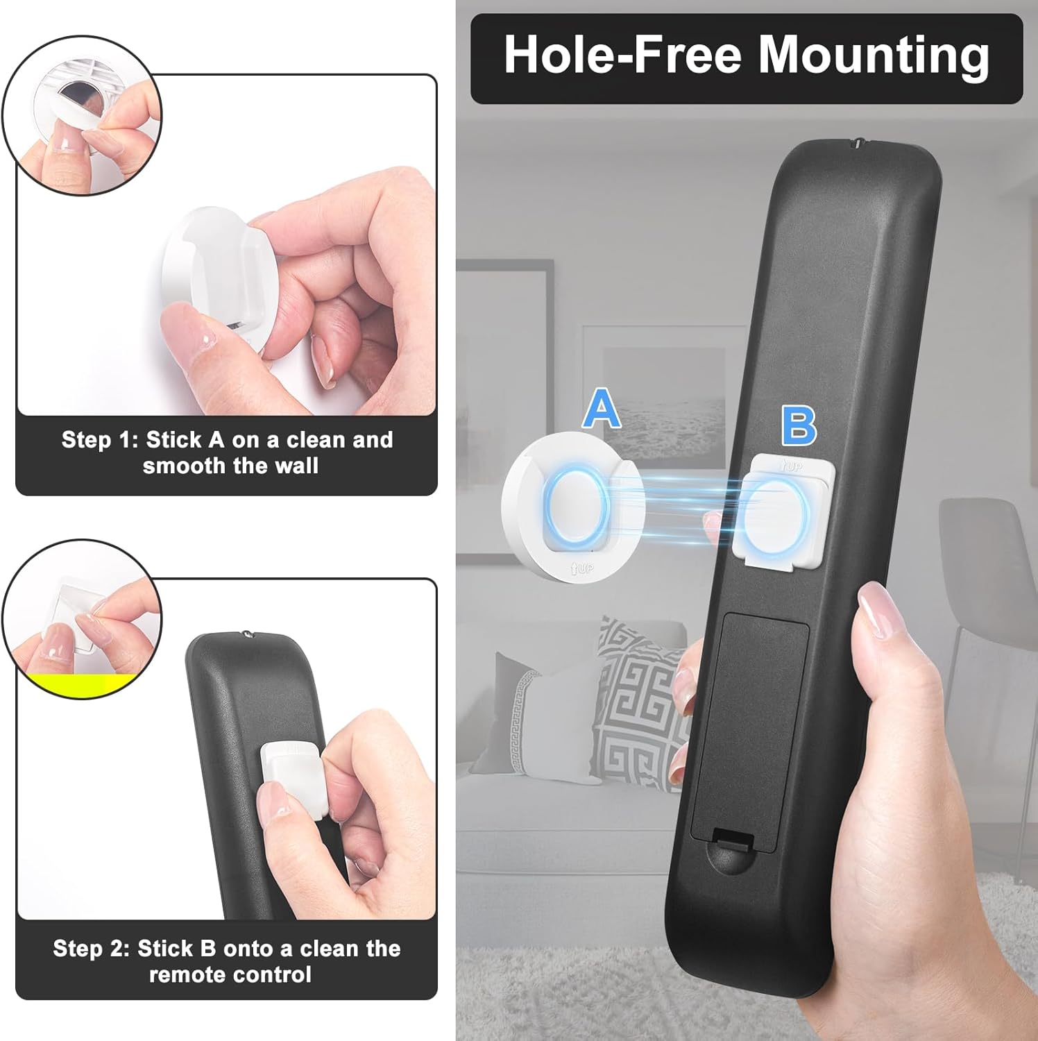 Set of 4 Magnetic Wall Mount Remote Control Holders - Self-Adhesive TV Remote Organizer for Back of TV - Upgrade Storage Solution in White Color
