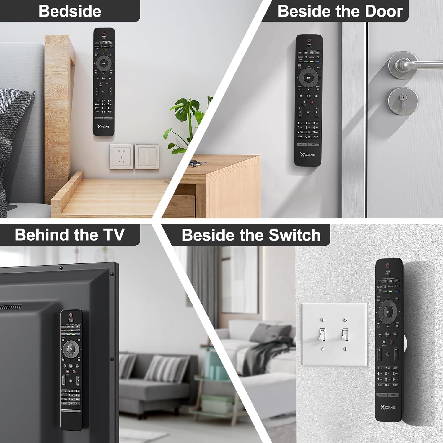 Set of 4 Magnetic Wall Mount Remote Control Holders - Self-Adhesive TV Remote Organizer for Back of TV - Upgrade Storage Solution in White Color