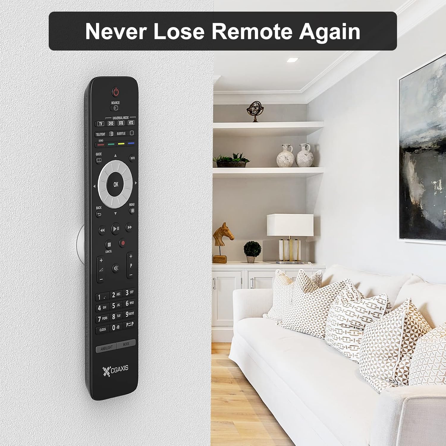 Set of 4 Magnetic Wall Mount Remote Control Holders - Self-Adhesive TV Remote Organizer for Back of TV - Upgrade Storage Solution in White Color