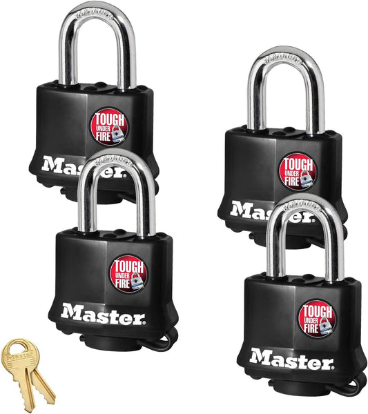 Set of (4) Master Lock Keyed Alike Padlocks with Thermoplastic Coating - Model 311KA-4 - WildKart