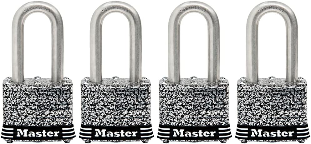 Set of 4 Master Lock Stainless Steel Outdoor Padlocks with Key, Keyed Alike - Silver