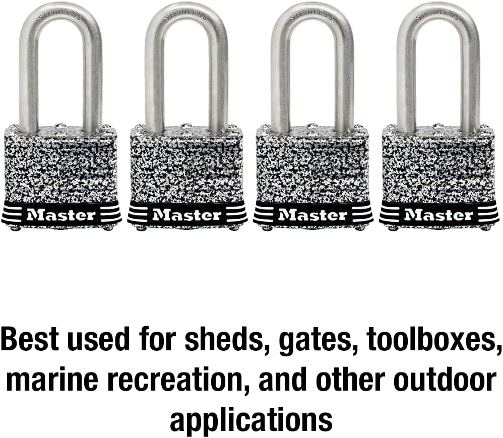 Set of 4 Master Lock Stainless Steel Outdoor Padlocks with Key, Keyed Alike - Silver