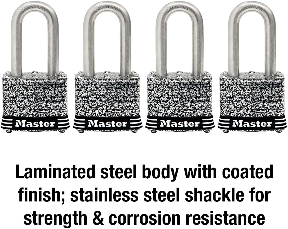 Set of 4 Master Lock Stainless Steel Outdoor Padlocks with Key, Keyed Alike - Silver