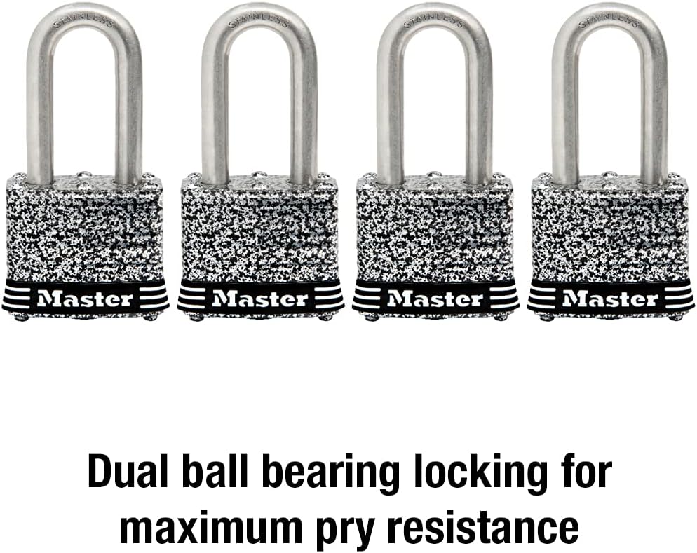 Set of 4 Master Lock Stainless Steel Outdoor Padlocks with Key, Keyed Alike - Silver