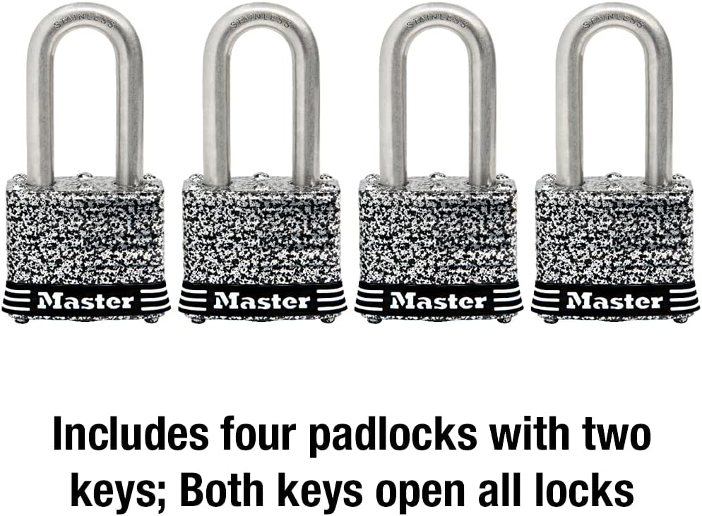 Set of 4 Master Lock Stainless Steel Outdoor Padlocks with Key, Keyed Alike - Silver