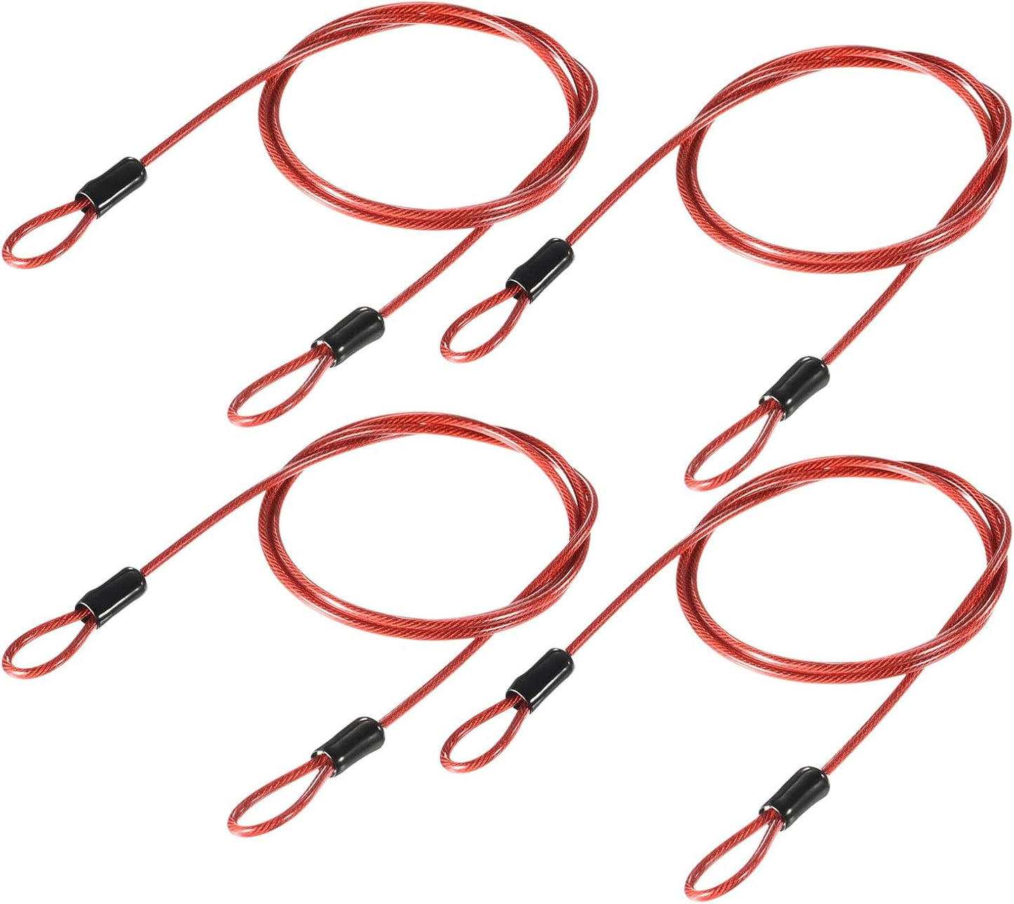Set of 4 METERXITY Security Cables with Plastic Coated Steel Locking Rope - Ideal for Outdoor, Bicycle, and Travel Use (2.5mmx1m, Red)