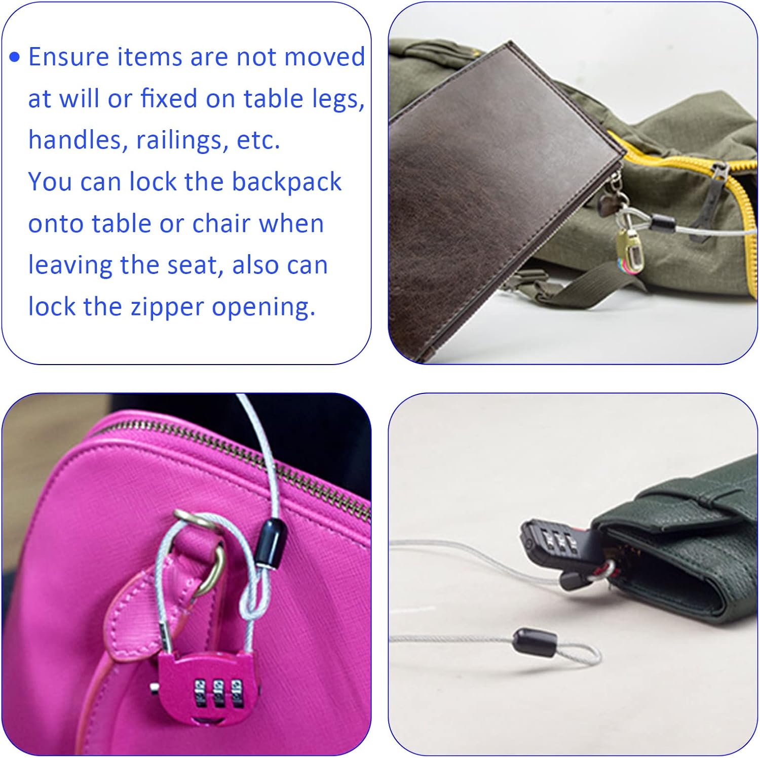 Set of 4 METERXITY Security Cables with Plastic Coated Steel Locking Rope - Ideal for Outdoor, Bicycle, and Travel Use (2.5mmx1m, Red)