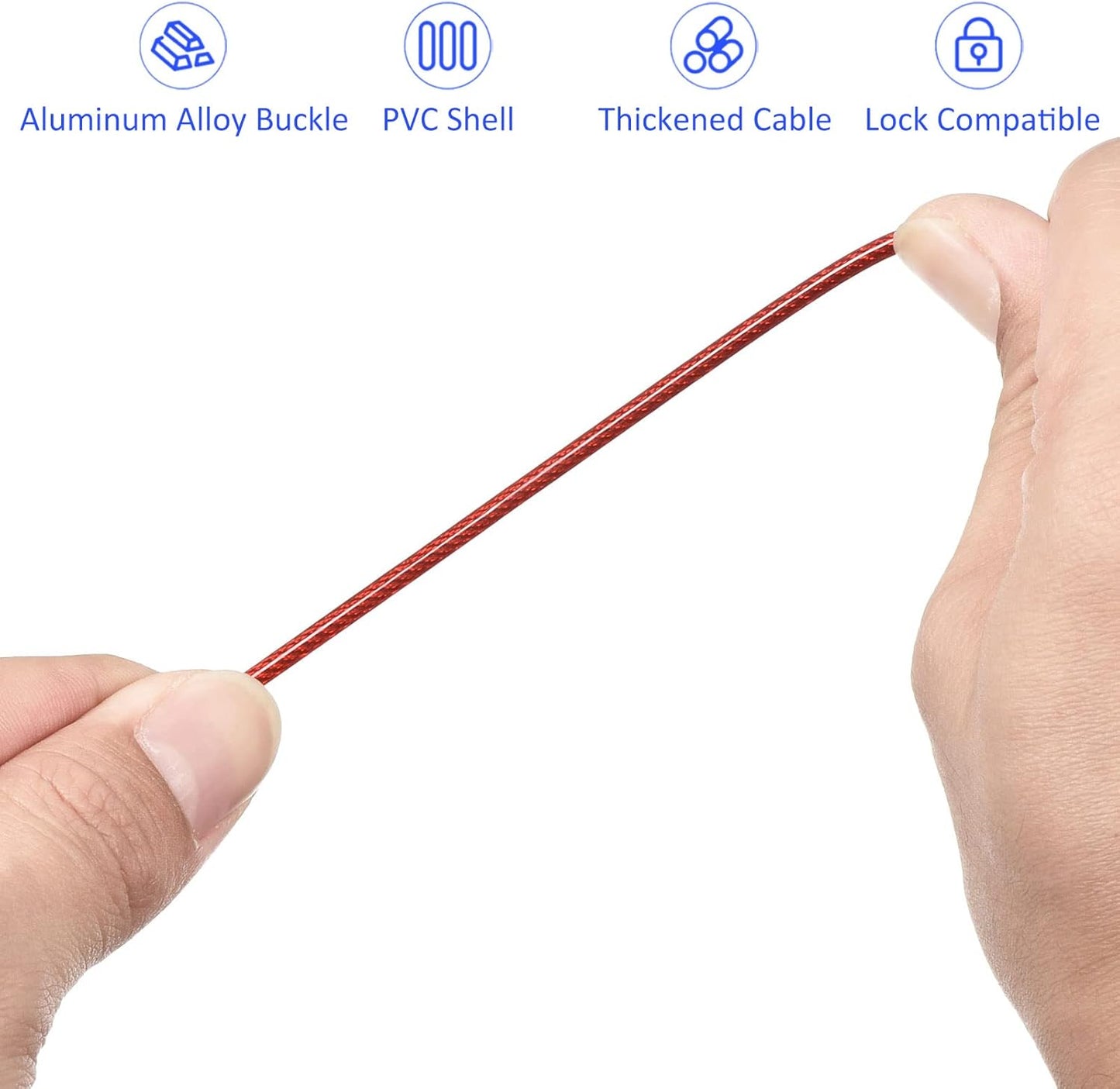 Set of 4 METERXITY Security Cables with Plastic Coated Steel Locking Rope - Ideal for Outdoor, Bicycle, and Travel Use (2.5mmx1m, Red)