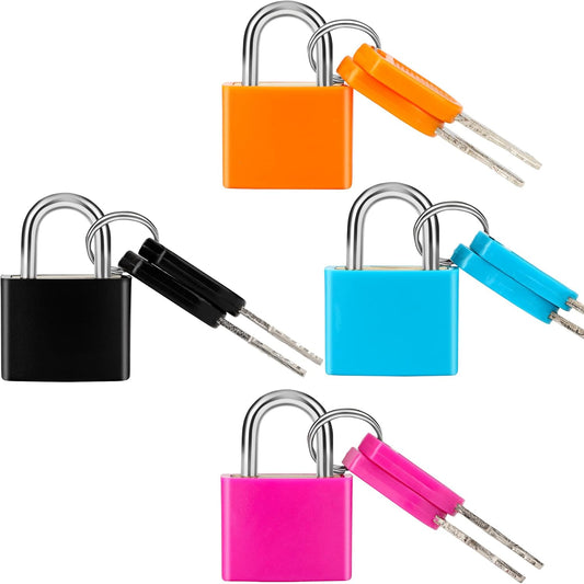 Set of 4 Multicolor Mini Keyed Padlocks for Suitcase, Backpack, Boxes, Laptop Bag - Febwind Metal & Plastic-Covered Copper Padlocks with Keys - WildKart