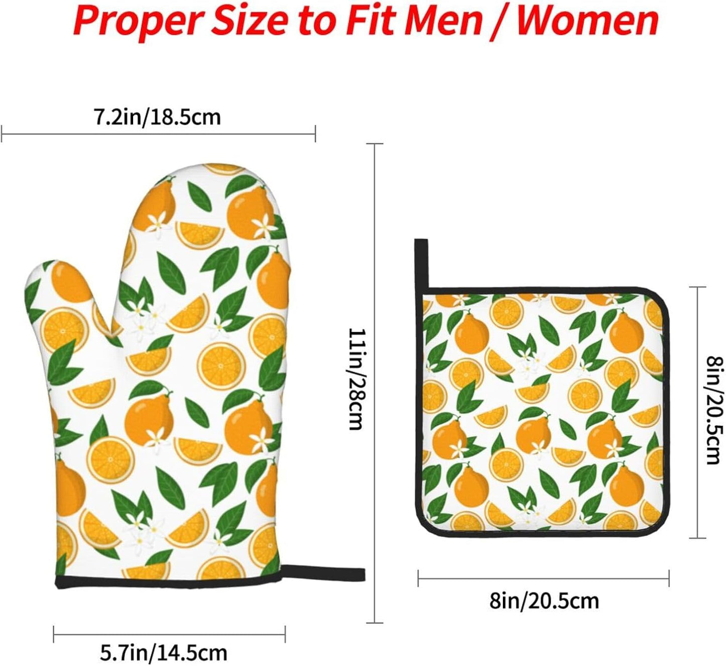 Set of 4 Orange Heat Resistant Oven Mitts and Pot Holders for Chef Baking Cooking BBQ