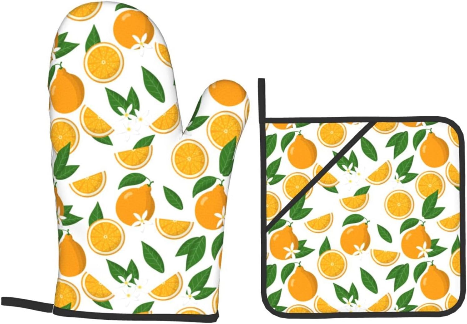 Set of 4 Orange Heat Resistant Oven Mitts and Pot Holders for Chef Baking Cooking BBQ