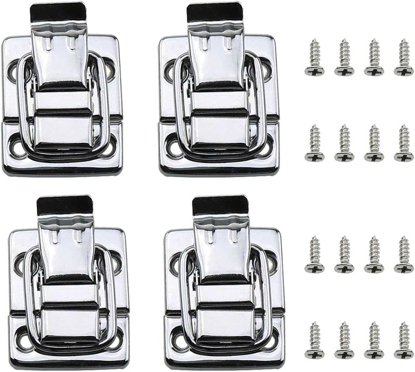 Set of 4 Retro Silver Metal Toggle Latches Catch for Chests, Suitcases, and Boxes - Includes Screws