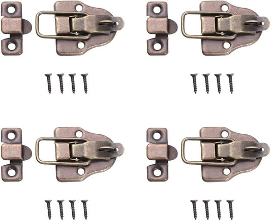 Set of 4 Retro Style Decorative Duckbilled Toggle Hasp Locks with Antique Padlocks for Jewelry Boxes, Wooden Cases, and Chests