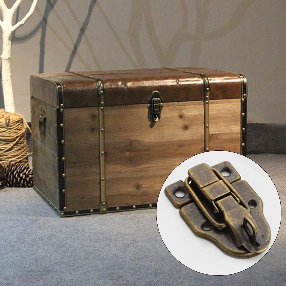 Set of 4 Retro Style Decorative Duckbilled Toggle Hasp Locks with Antique Padlocks for Jewelry Boxes, Wooden Cases, and Chests