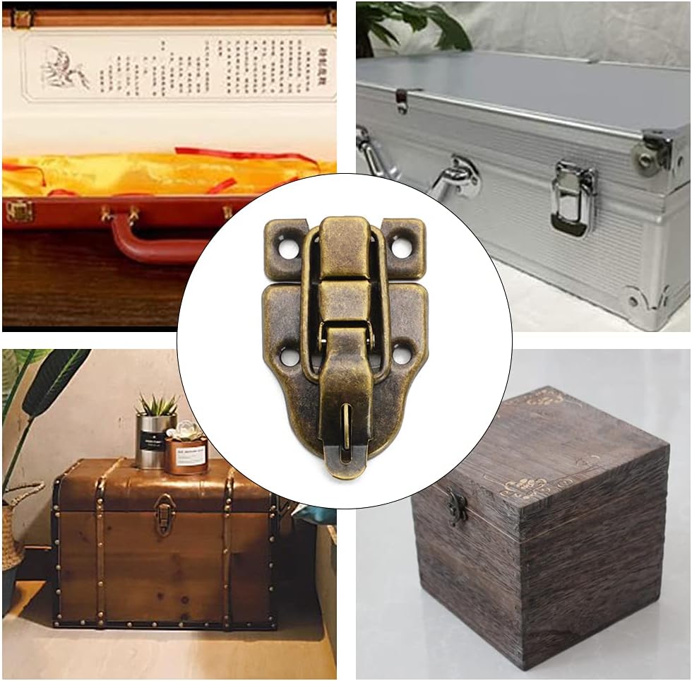 Set of 4 Retro Style Decorative Duckbilled Toggle Hasp Locks with Antique Padlocks for Jewelry Boxes, Wooden Cases, and Chests