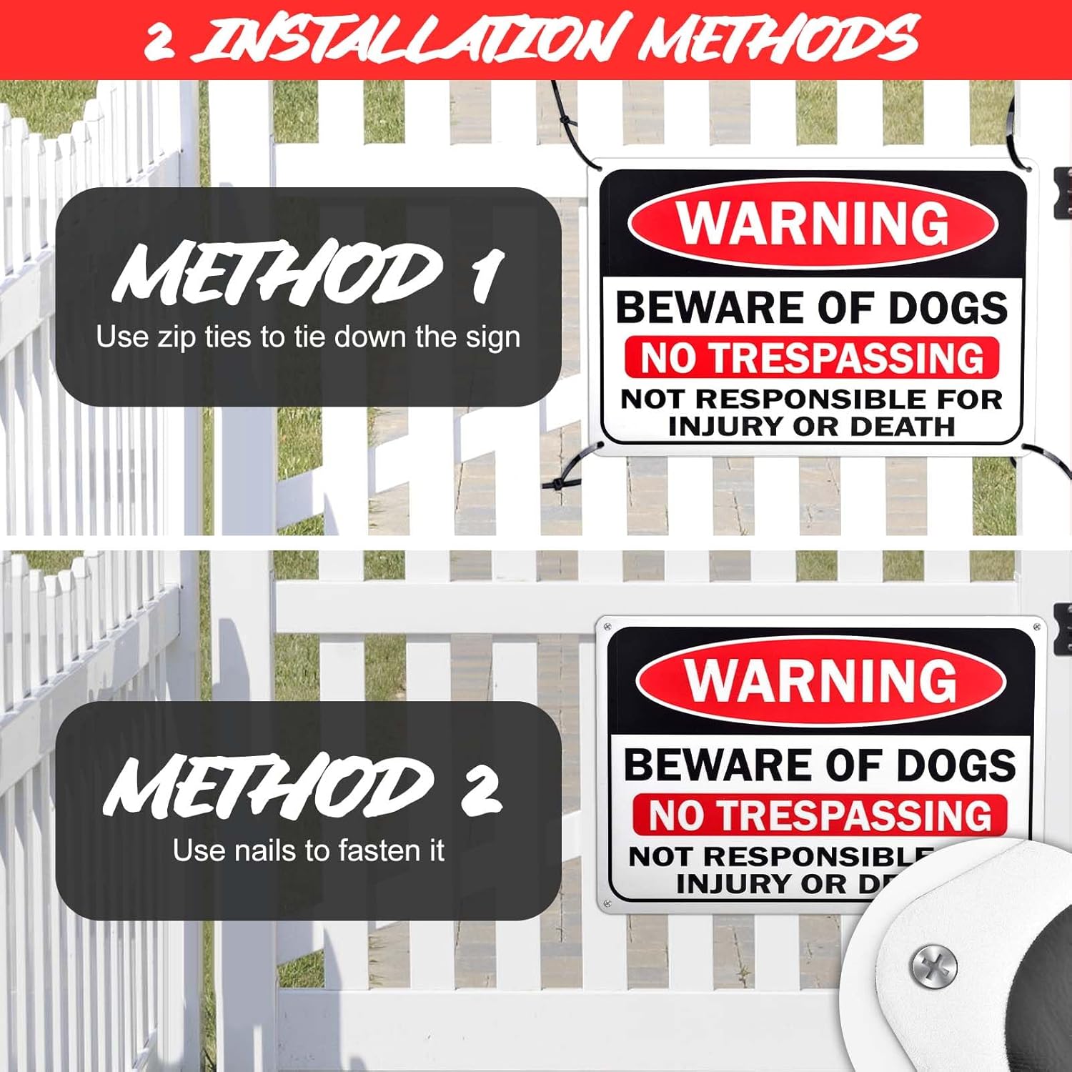 Set of 4 Rust-Proof Aluminium Beware of Dog Signs 12" x 8" for Home, Farm, Garden, Yard, Garage - Indoor/Outdoor Warning Sign