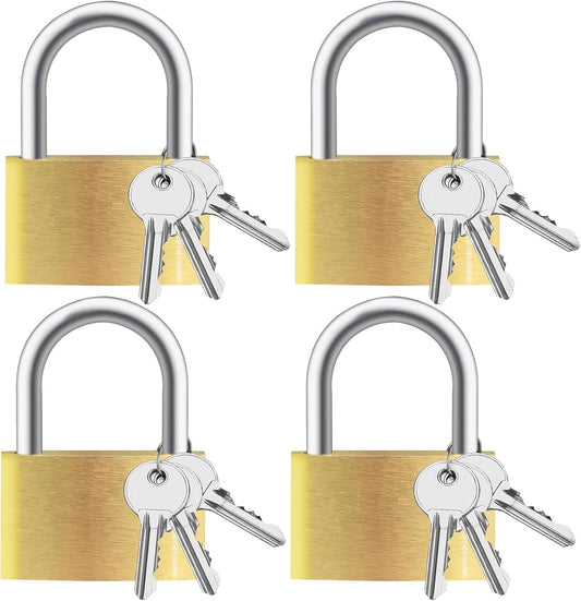 Set of 4 Small Solid Brass Padlocks with Key - Keyed Alike Storage Locks for Indoor and Outdoor Use - WildKart