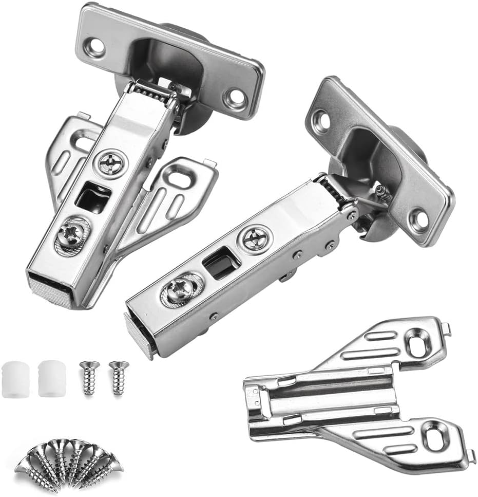 Set of 4 Soft Opening Full Overlay Concealed Hinges for Kitchen Cabinet Doors - Nickel Finish