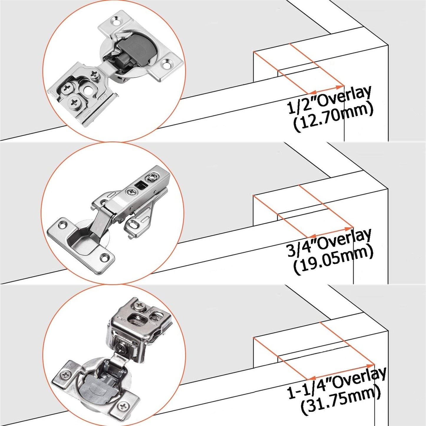 Set of 4 Soft Opening Full Overlay Concealed Hinges for Kitchen Cabinet Doors - Nickel Finish
