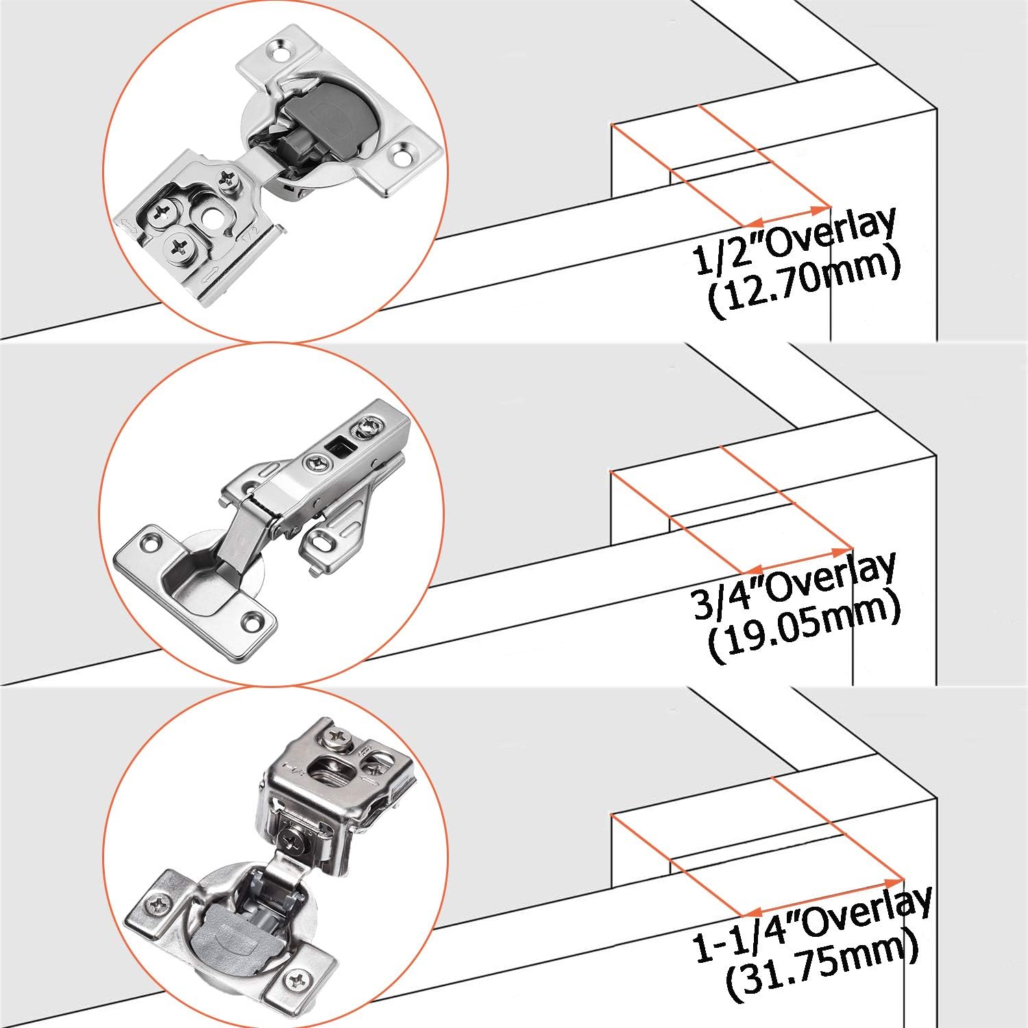 Set of 4 Soft Opening Full Overlay Concealed Hinges for Kitchen Cabinet Doors - Nickel Finish