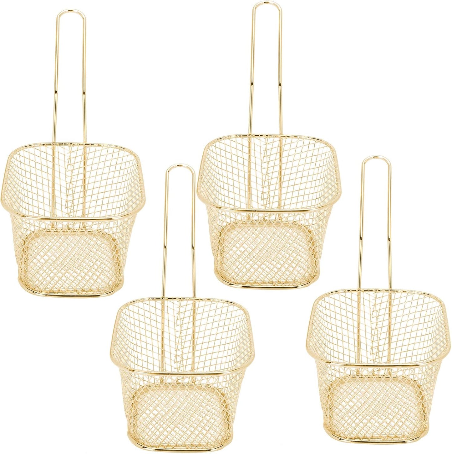 Set of 4 Stainless Steel Frying Baskets for French Fries, Onion Rings, Chicken Wings - Multi-Function Kitchen Tool in Gold Color by Haofy