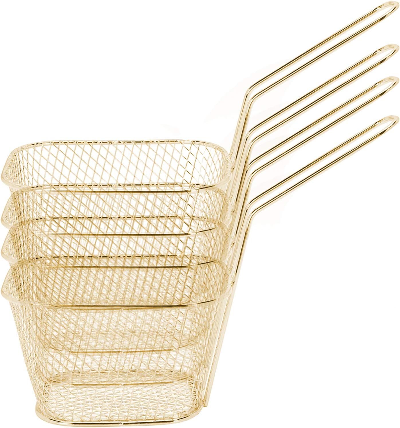 Set of 4 Stainless Steel Frying Baskets for French Fries, Onion Rings, Chicken Wings - Multi-Function Kitchen Tool in Gold Color by Haofy