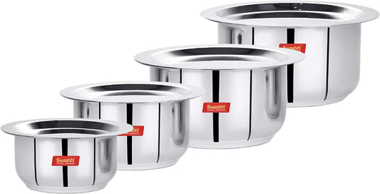 Set of 4 Stainless Steel Mini to Small Size Tope/Patila/Cookware with Lids - Induction & Gas Stove Friendly (370ML, 550ML, 800ML, 1100ML)