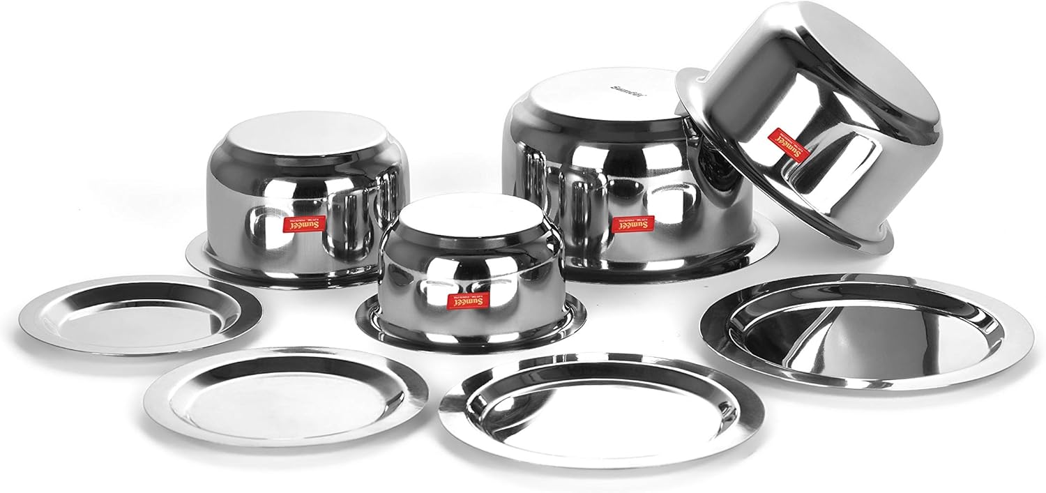 Set of 4 Stainless Steel Mini to Small Size Tope/Patila/Cookware with Lids - Induction & Gas Stove Friendly (370ML, 550ML, 800ML, 1100ML)