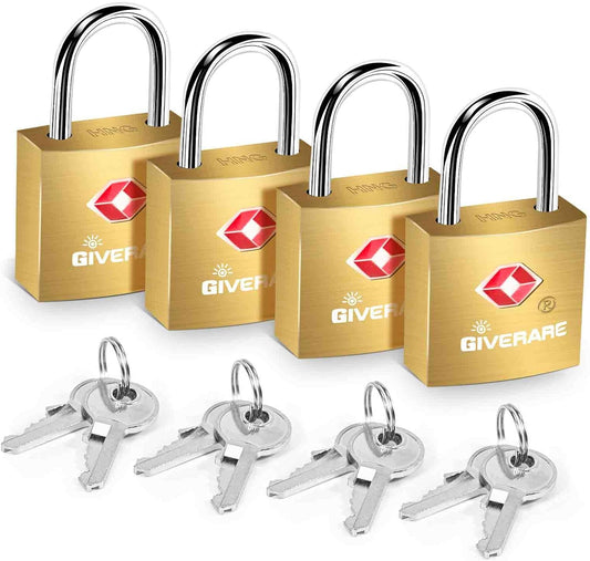 Set of 4 TSA Approved Solid Brass Copper Keyed Padlocks for Luggage, Suitcase, Backpack, Gym Locker - Gold Color by GIVERARE - WildKart