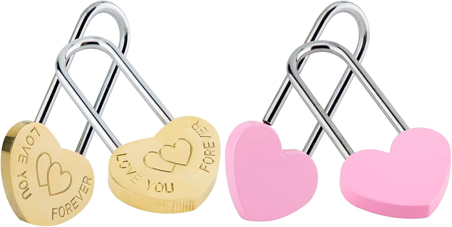 Set of 4 VeYocilk Love Lock Heart Padlocks - 3.5" 50mm Wish Locks for Eternal Love on Fence or Bridge (No Key Needed)